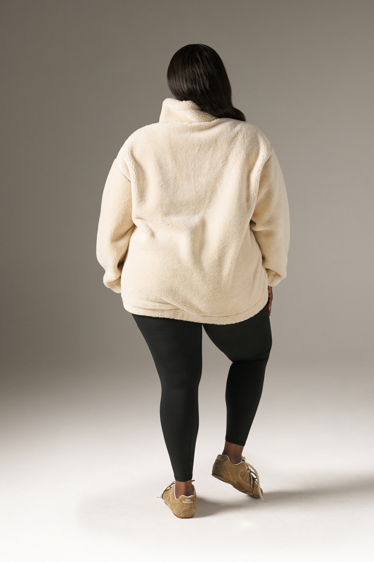 Popper Front Borg  Sweatshirt - Crème