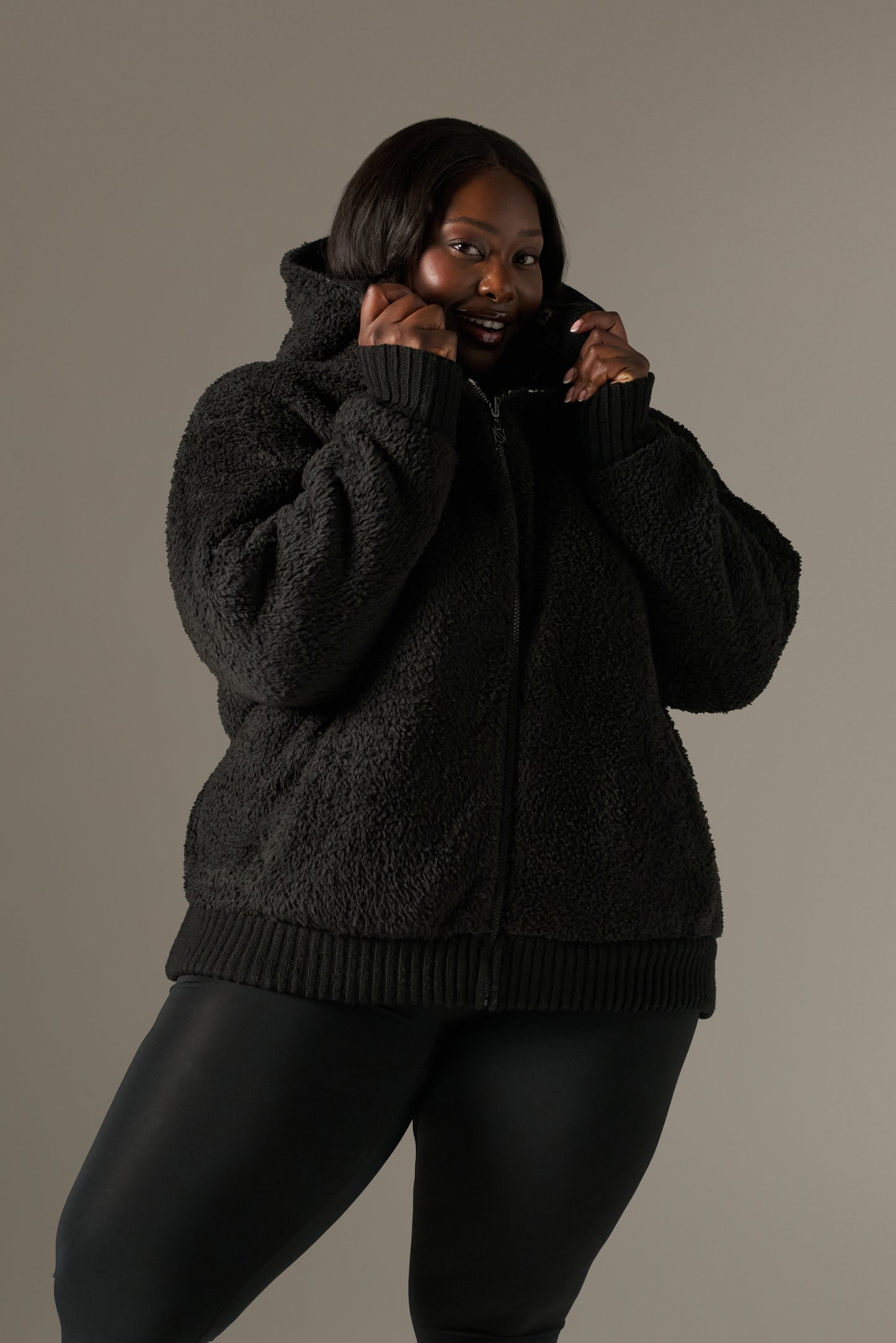 Fair Isle Reversible Zip Through Knitted Hoodie - Core Black