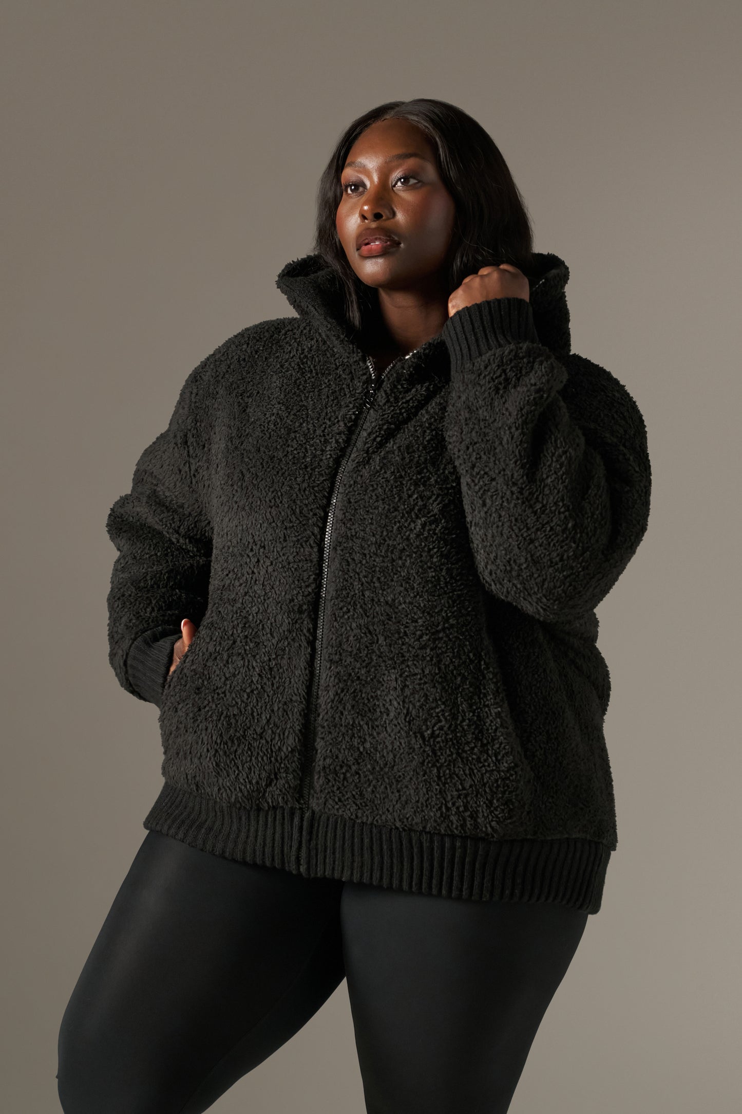 Fair Isle Reversible Zip Through Knitted Hoodie - Core Black