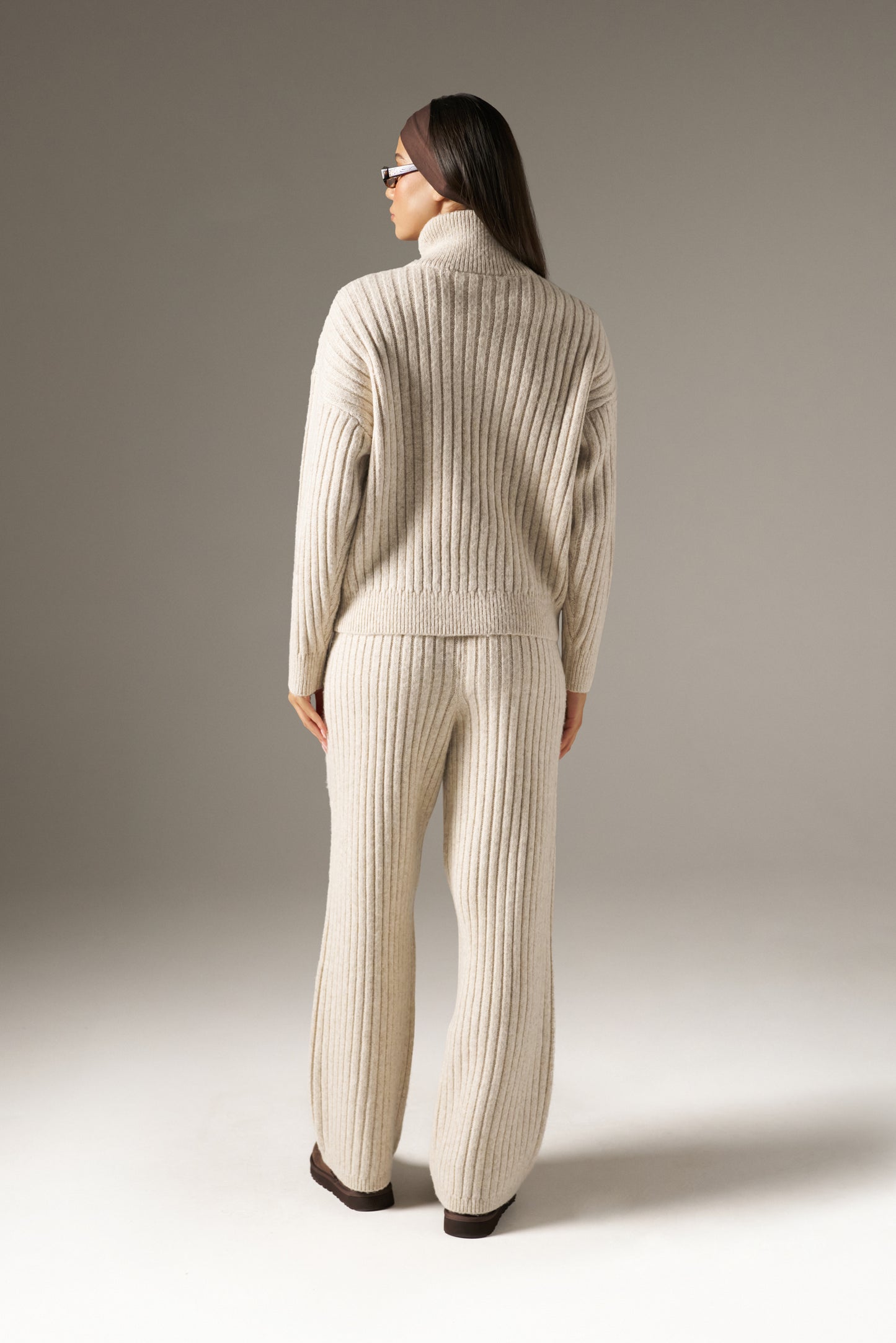 Wide Rib Quarter Zip Knitted Jumper - Oatmeal
