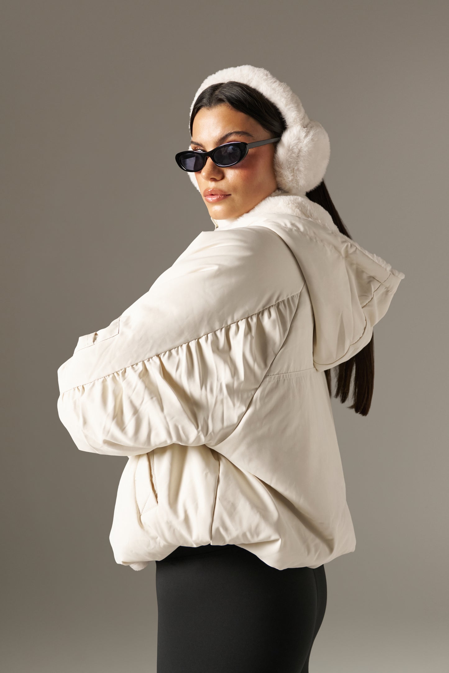 Reversible Faux Fur Coat - Crème