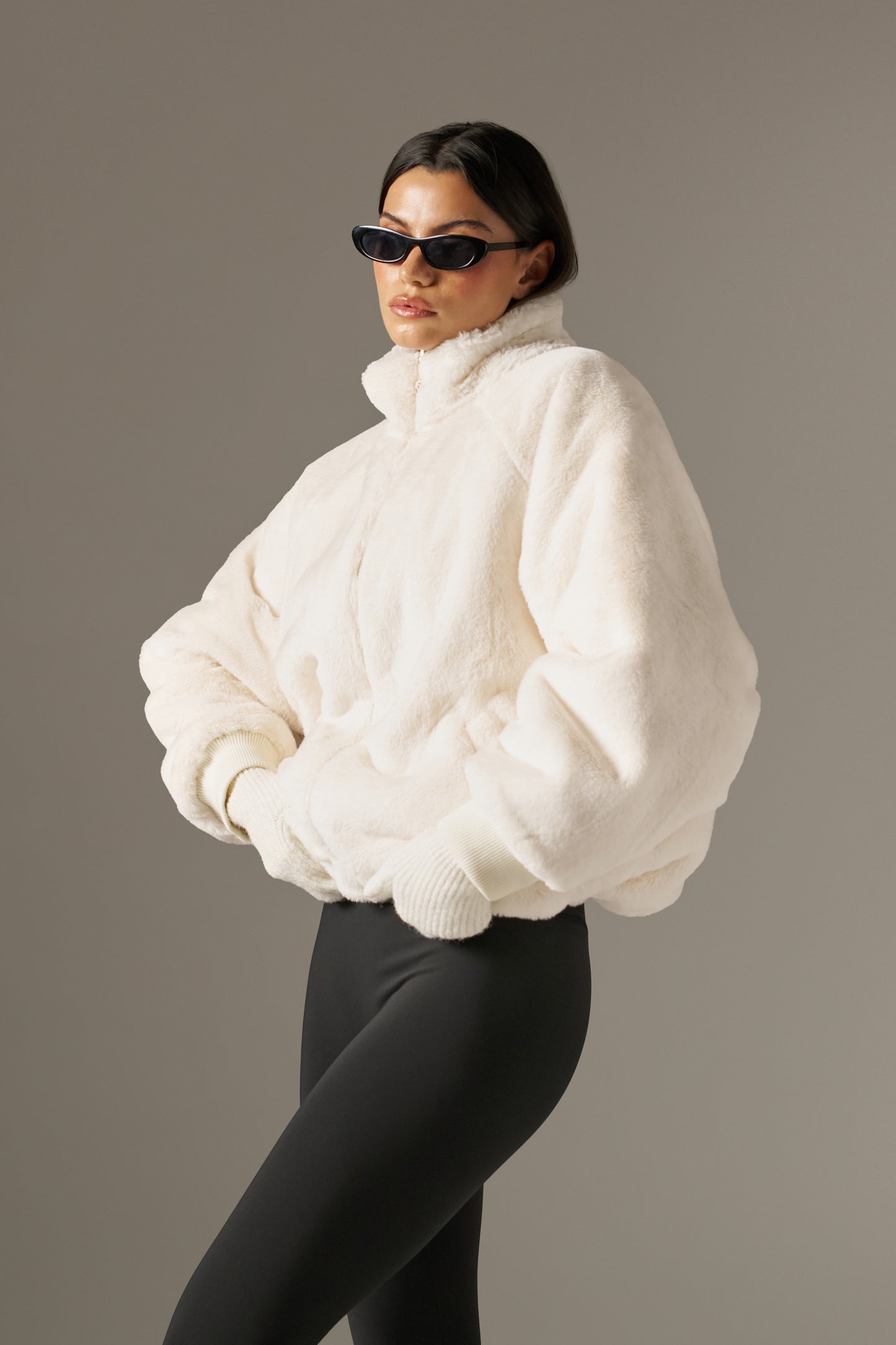 Reversible Faux Fur Coat - Crème