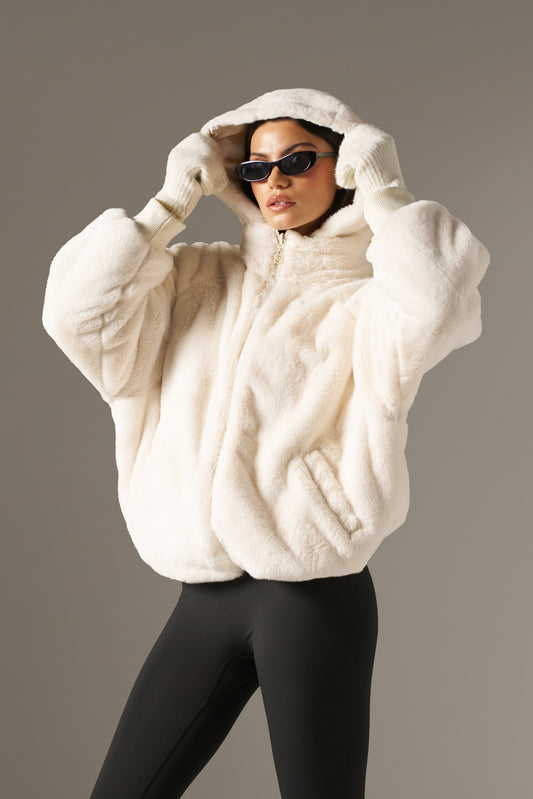 Reversible Faux Fur Coat - Crème