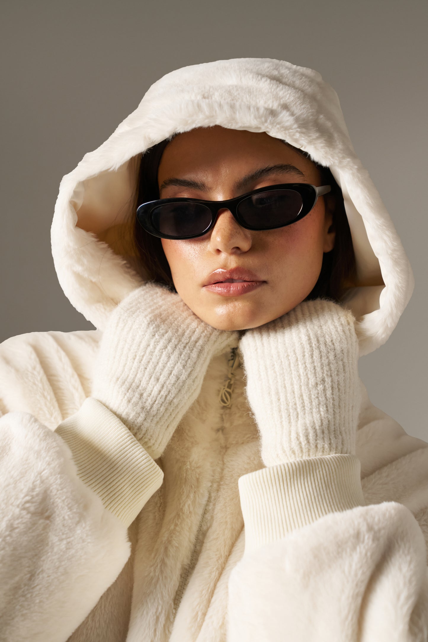 Reversible Faux Fur Coat - Crème