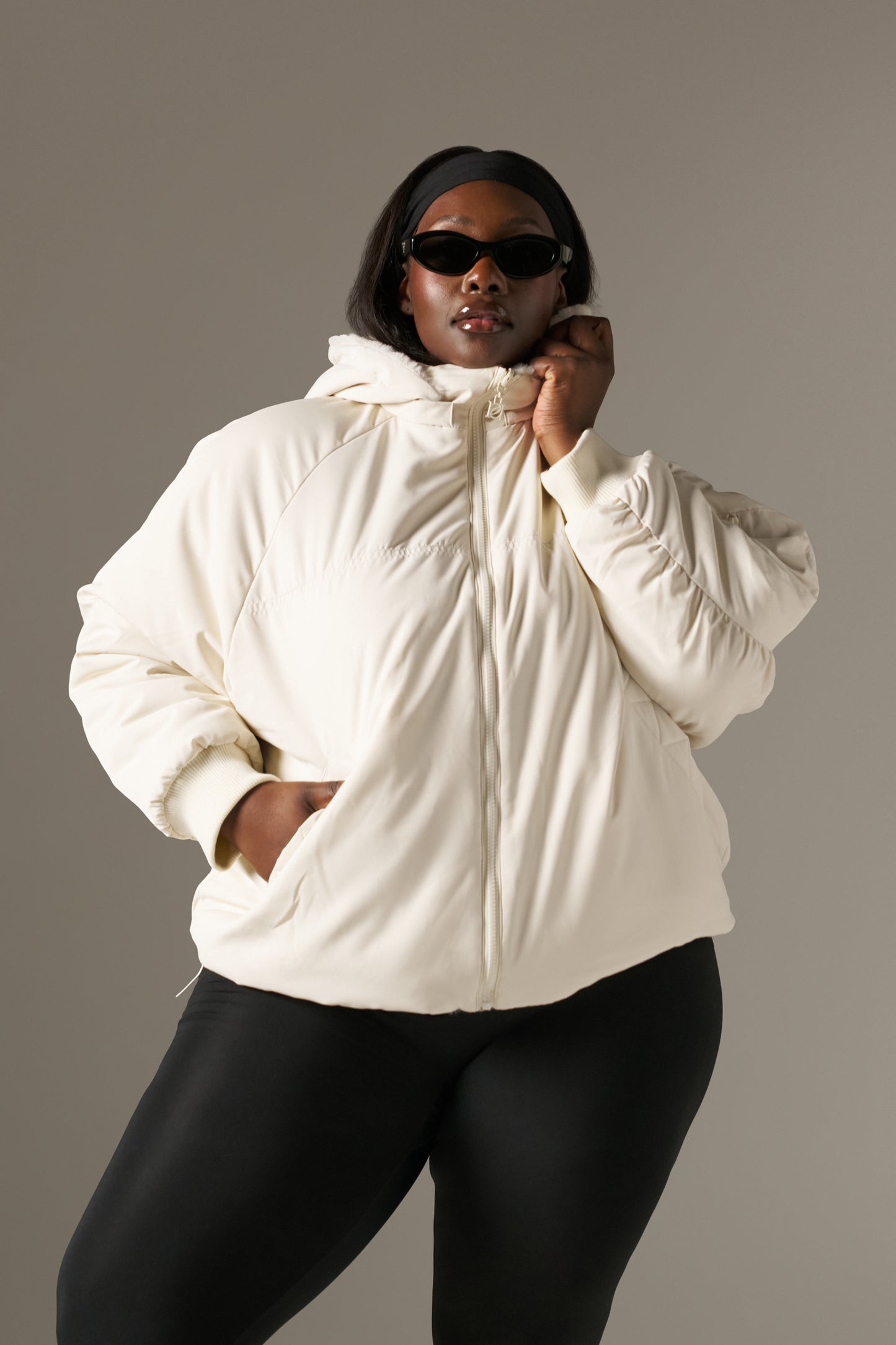 Reversible Faux Fur Coat - Crème