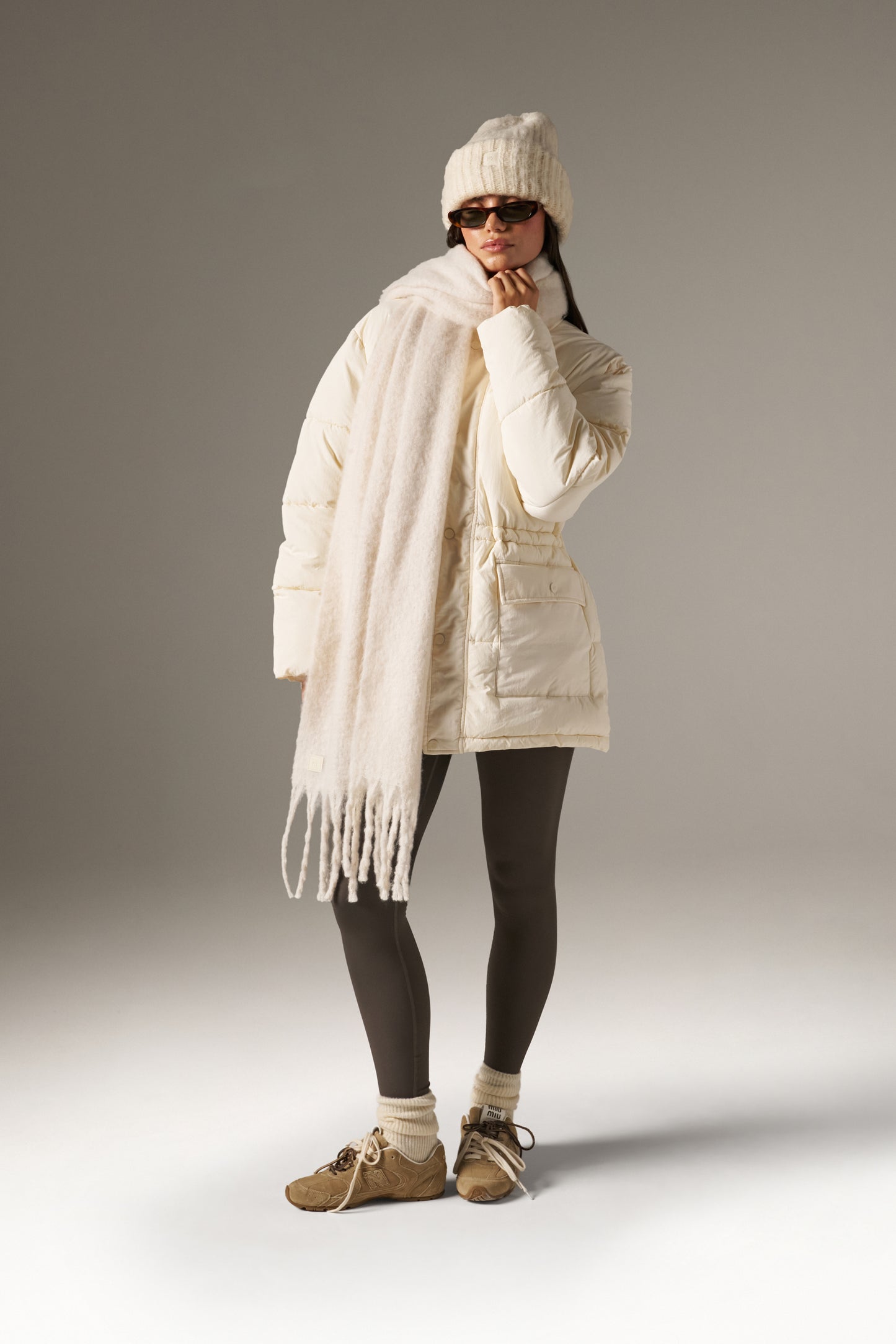 Fluffy Knitted Chunky Scarf - Crème