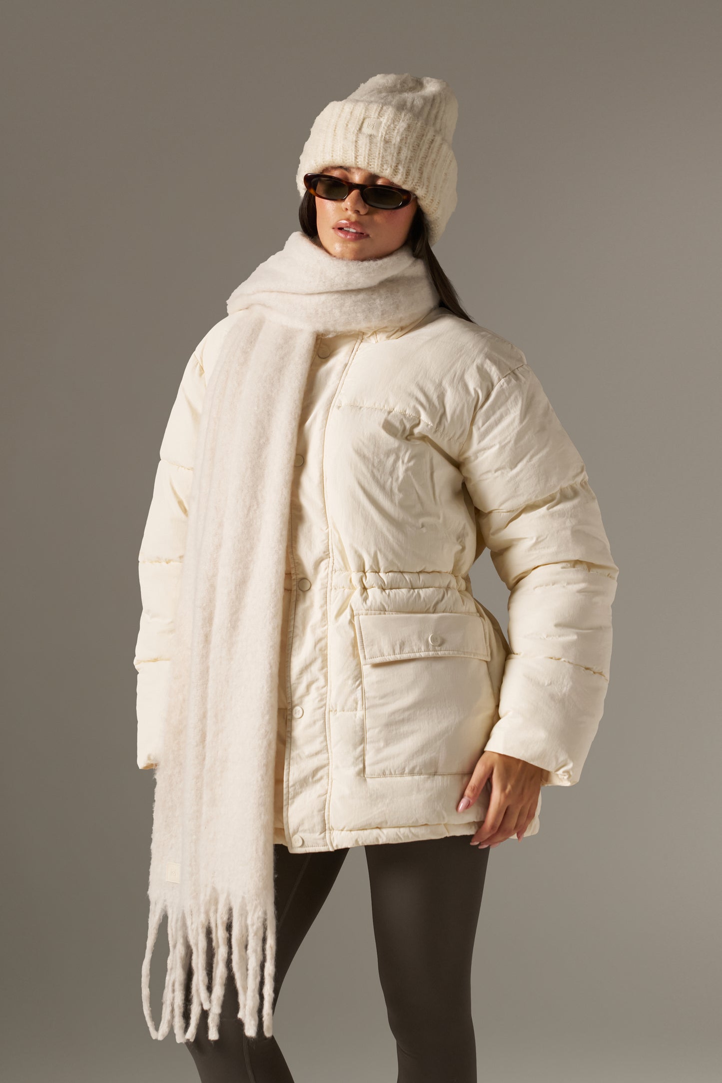 Fluffy Knitted Chunky Scarf - Crème