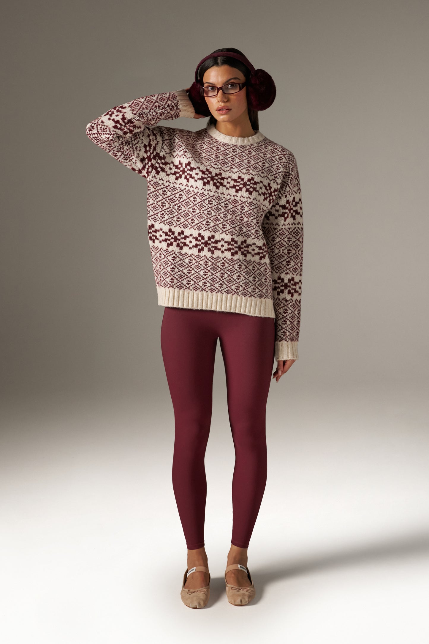 Fair Isle Detail Knitted Jumper - Dark Cherry