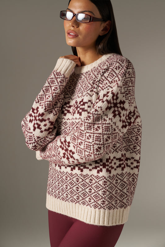 Fair Isle Detail Knitted Jumper - Dark Cherry