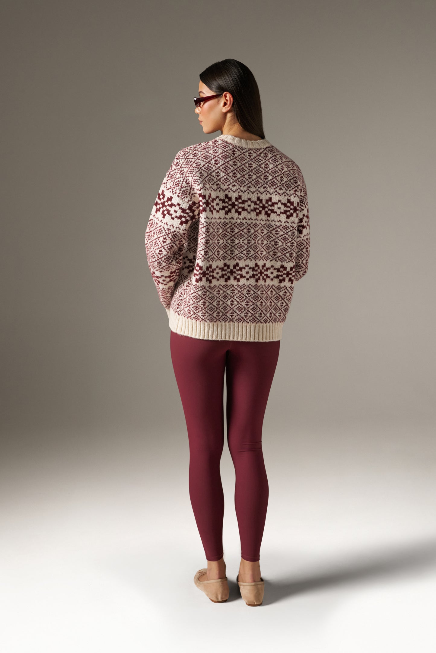 Fair Isle Detail Knitted Jumper - Dark Cherry