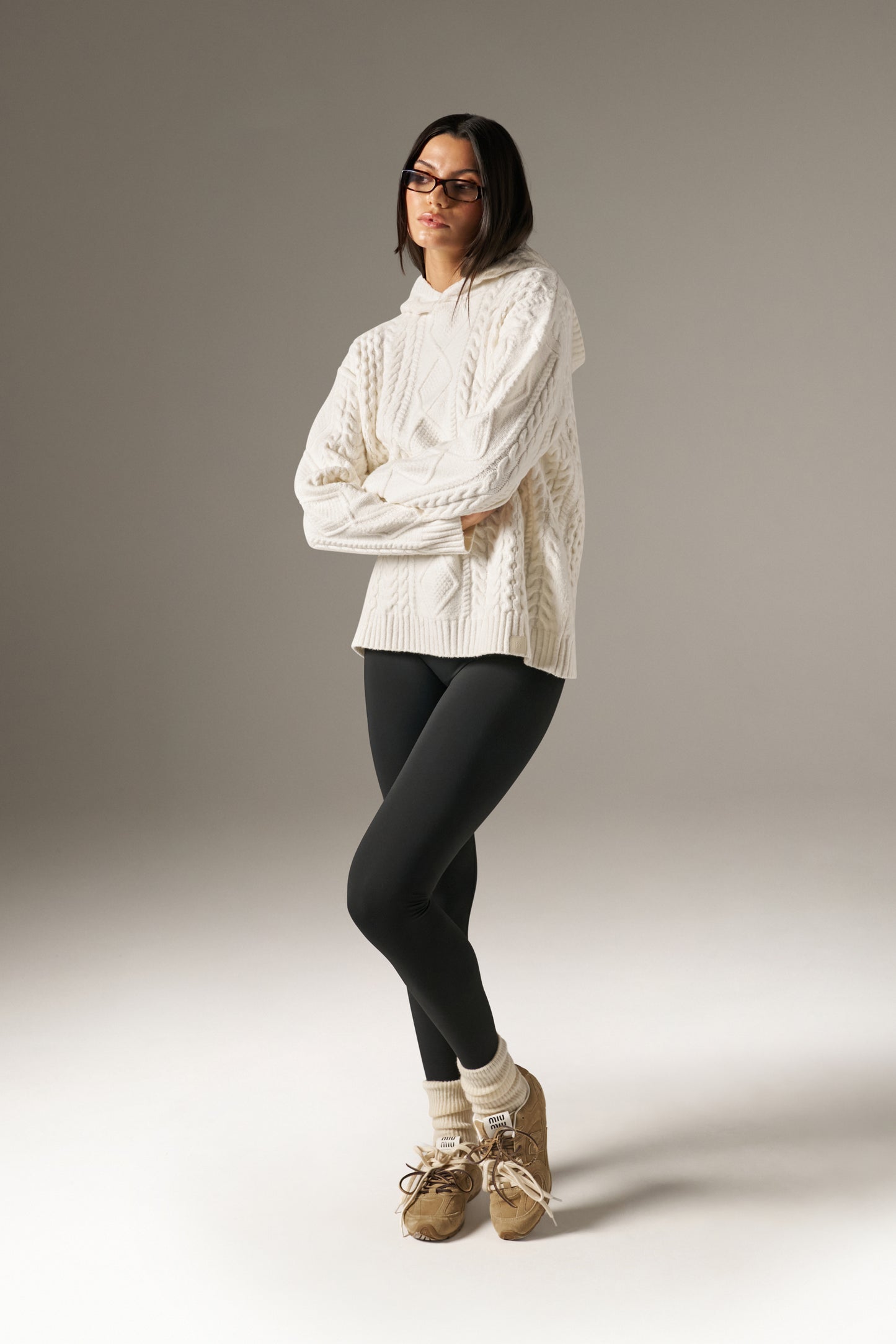 Chunky Cable Premium Knitted Hoodie - Crème