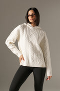 Chunky Cable Premium Knitted Hoodie - Crème