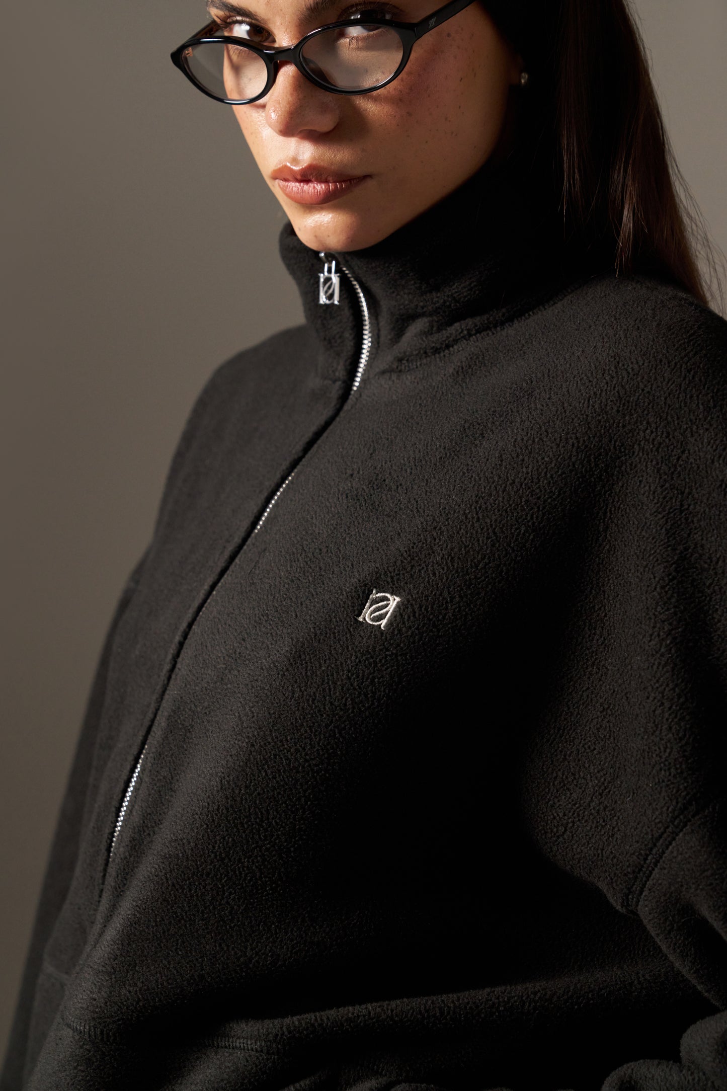 Oversized Fleece Zip Through Elasticated Jacket - Core Black