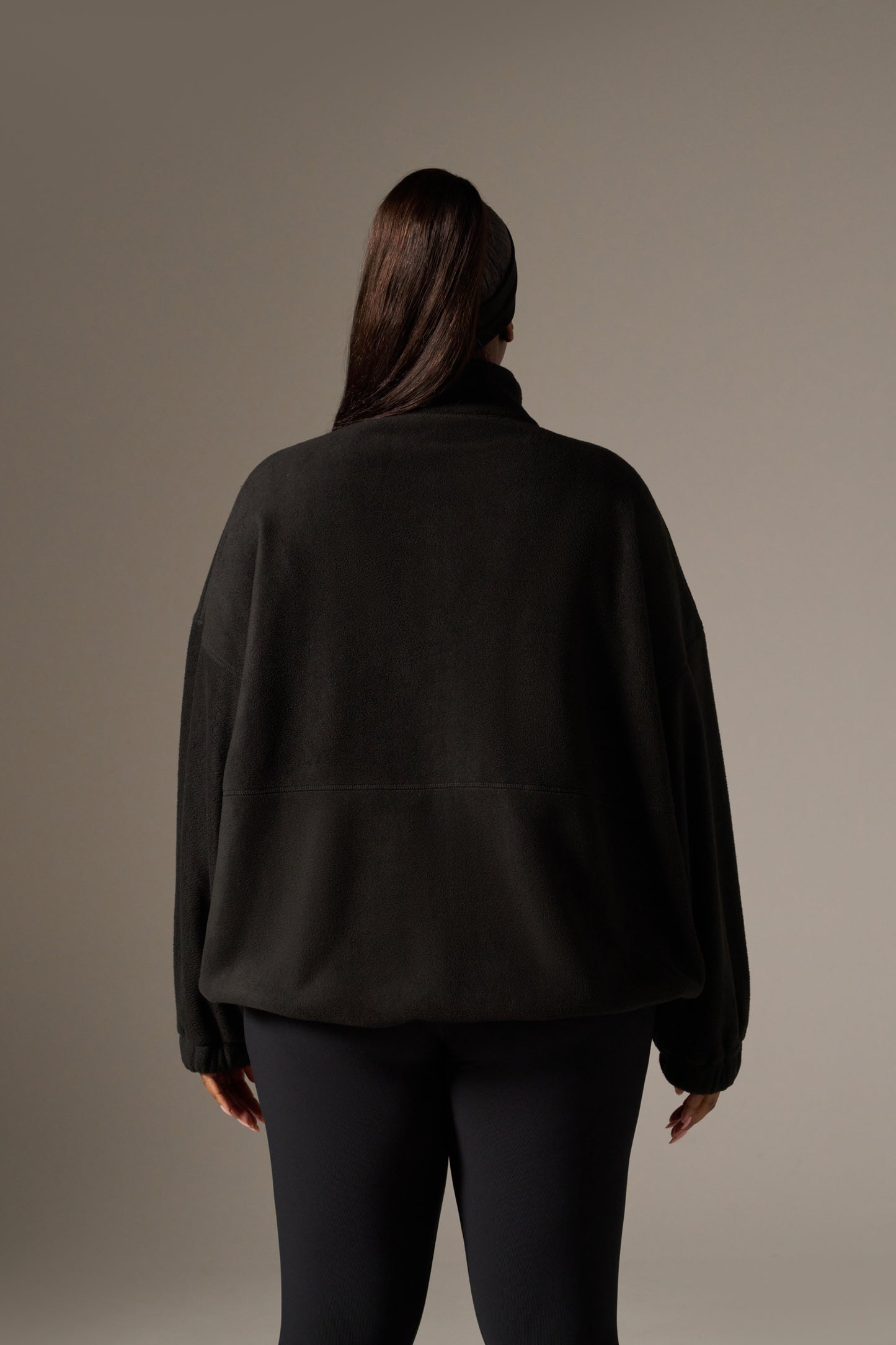 Oversized Fleece Zip Through Elasticated Jacket - Core Black