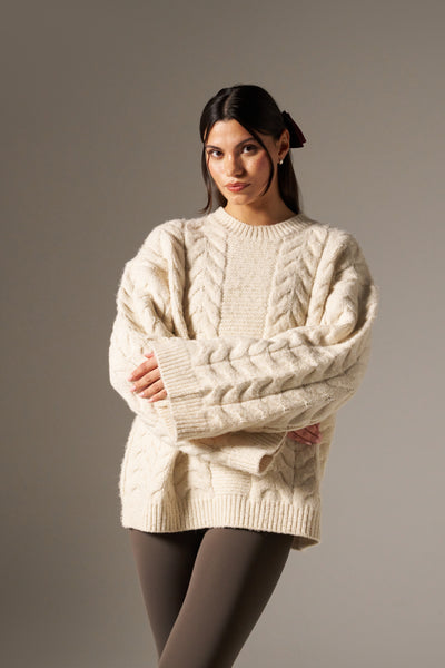 Chunky Cable Knitted Jumper - Crème
