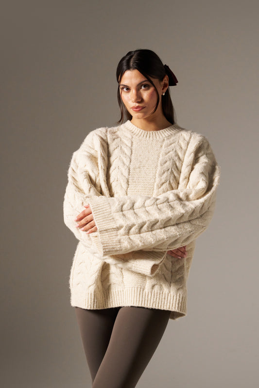 Chunky Cable Knitted Jumper - Crème