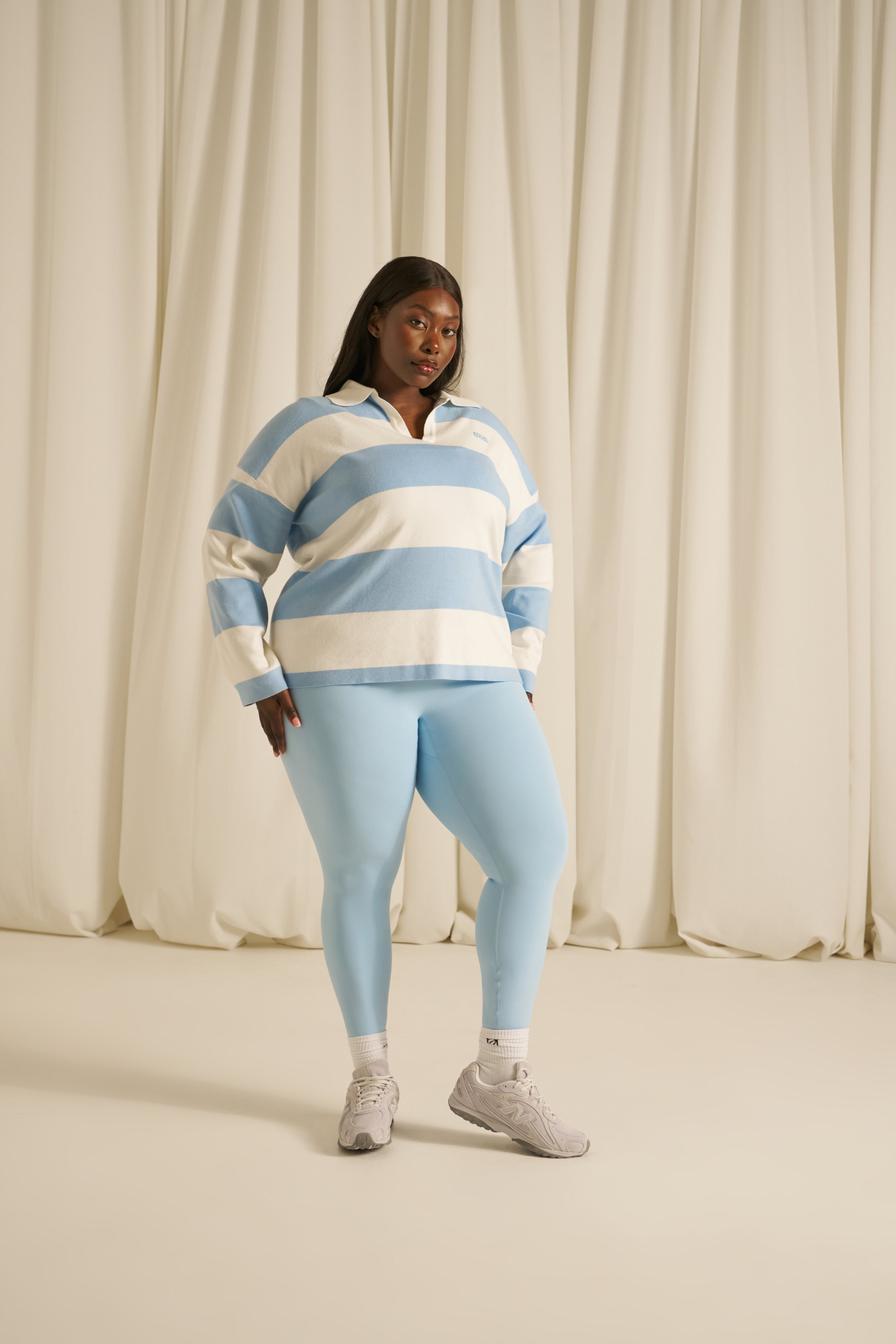 Knitted Stripe Rugby Polo Jumper - Powder Blue – reasn