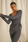 SmoothForm Built In Bra Ruched Active Top - Slate Blue
