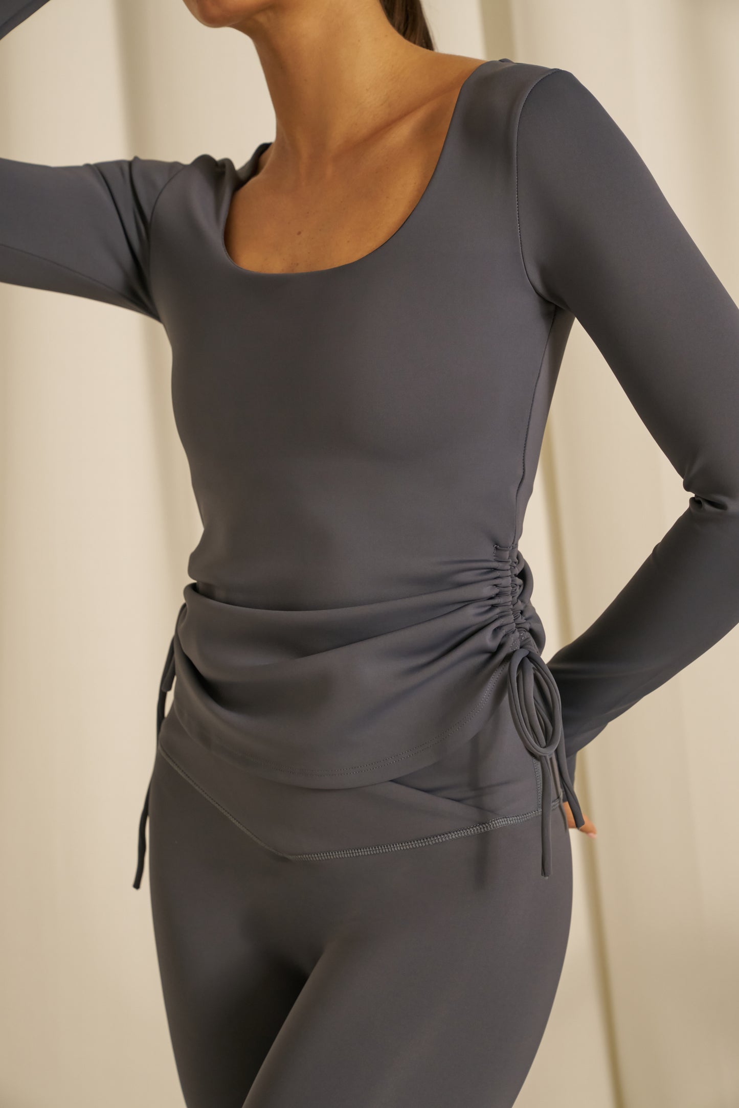 SmoothForm Built In Bra Ruched Active Top - Slate Blue