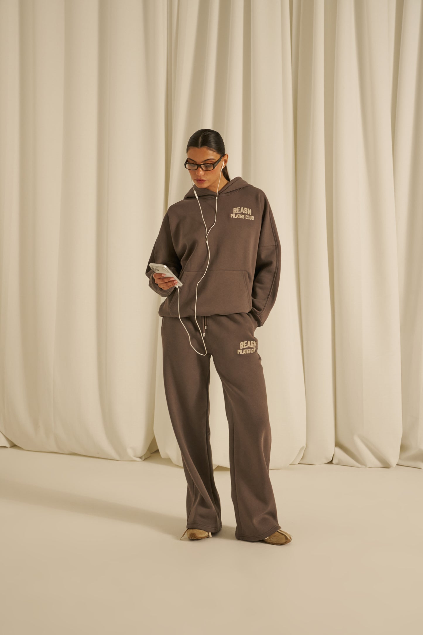 High Waist Wide Leg Joggers - Plum Truffle