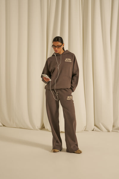 High Waist Wide Leg Joggers - Plum Truffle