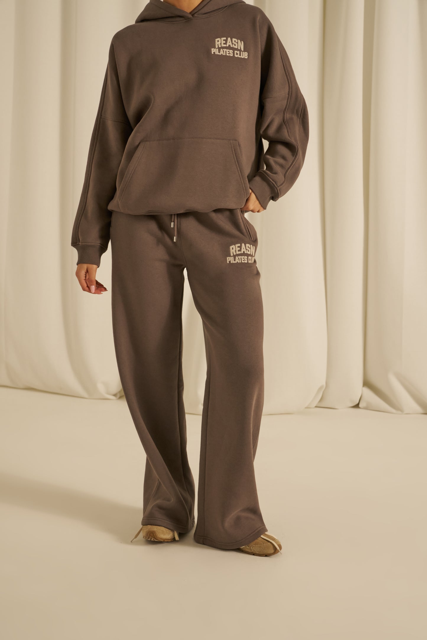 High Waist Wide Leg Joggers - Plum Truffle