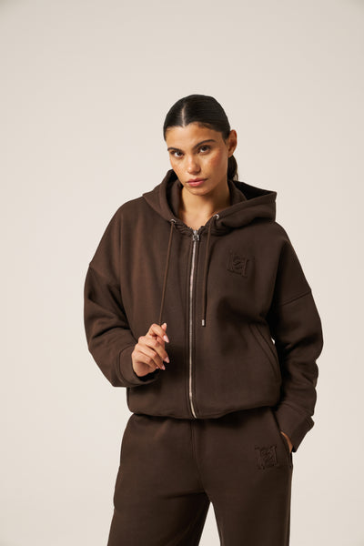 Zip Through Hoodie - Espresso