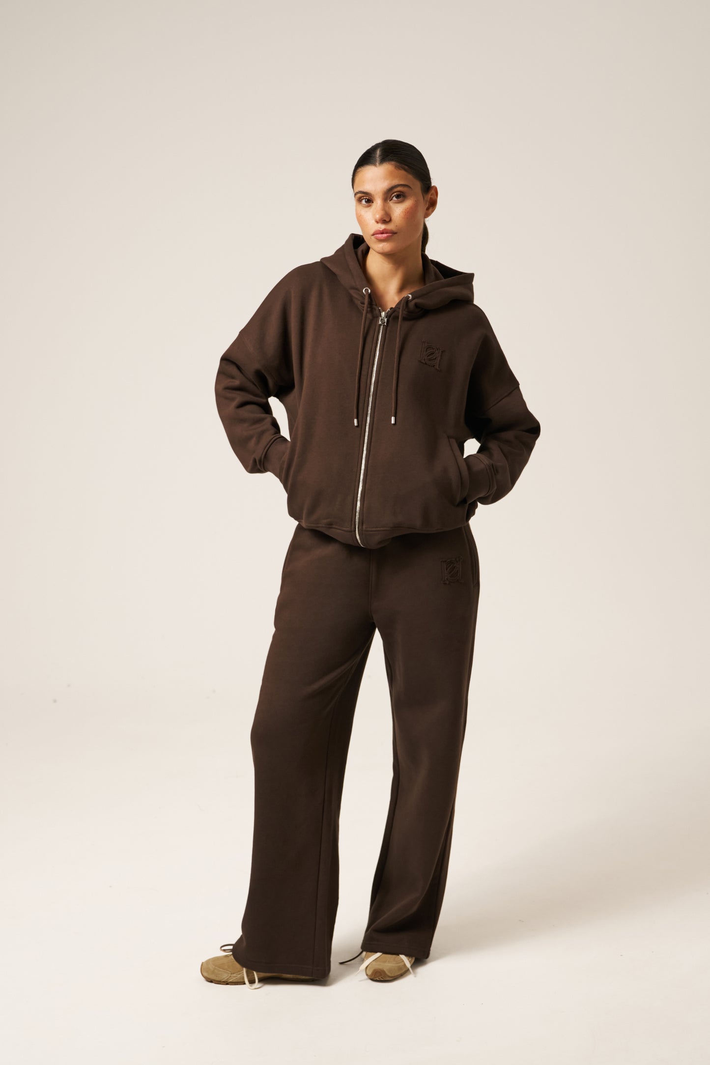 High Waist Wide Leg Joggers - Espresso