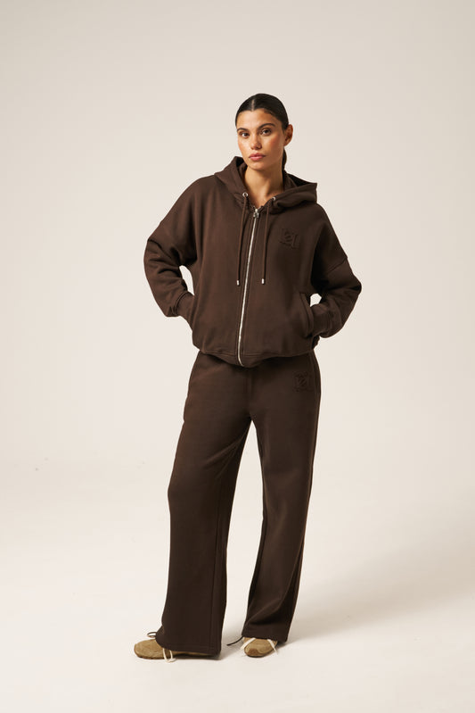 High Waist Wide Leg Joggers - Espresso