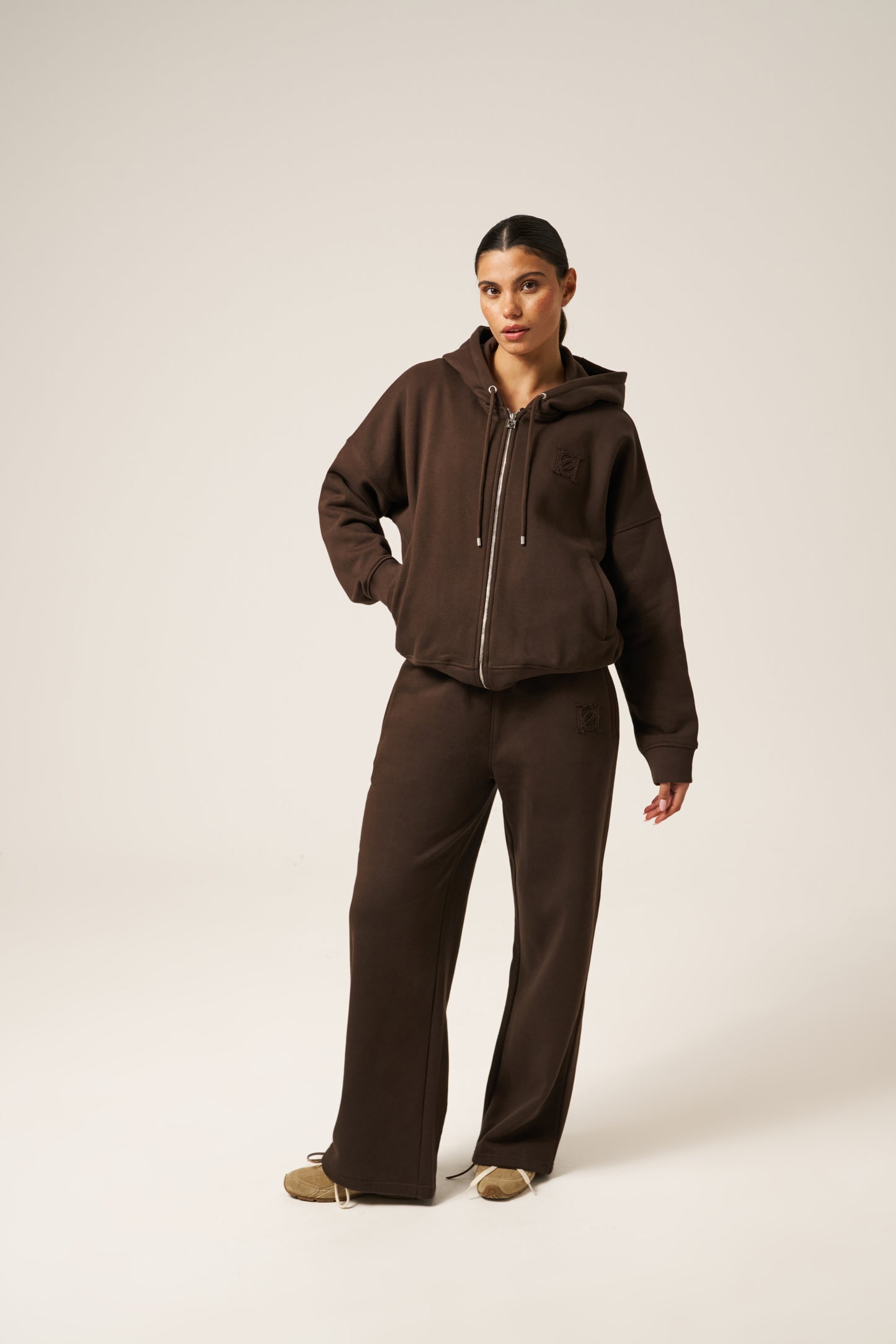 High Waist Wide Leg Joggers - Espresso