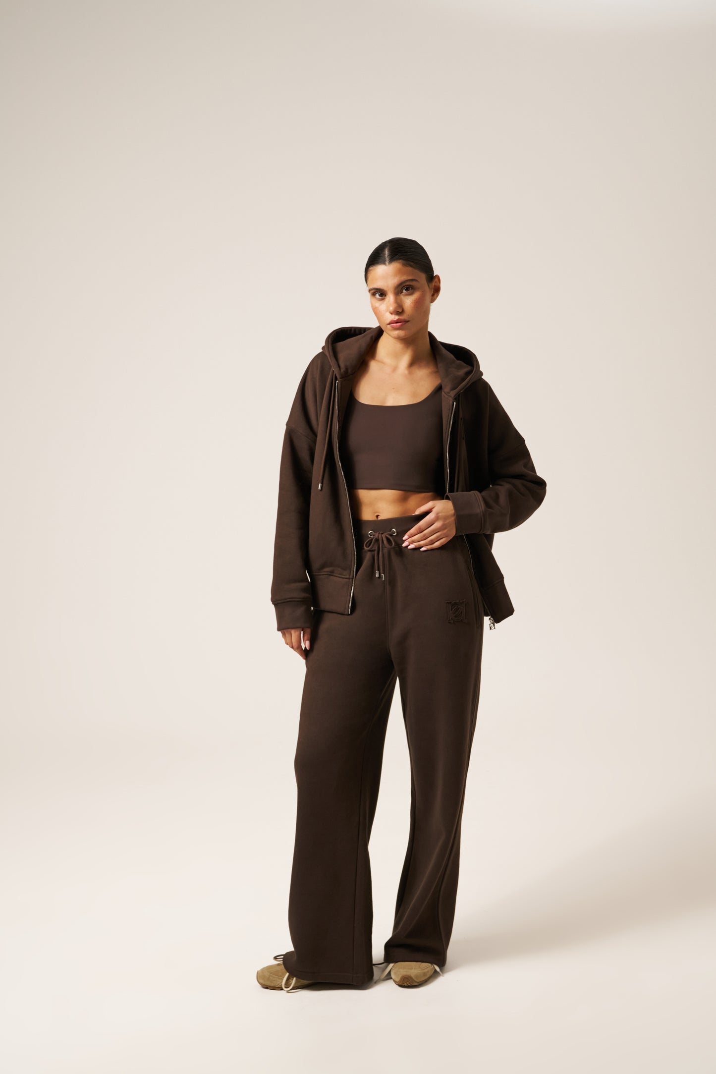 High Waist Wide Leg Joggers - Espresso