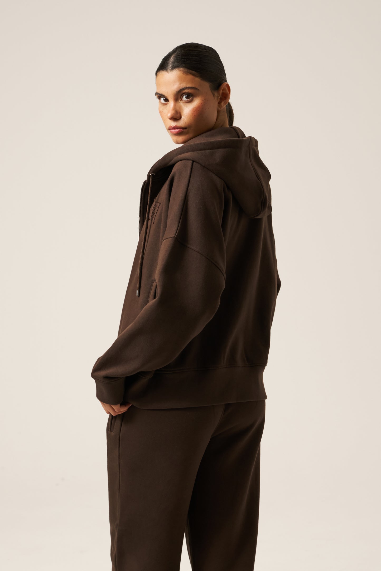 Zip Through Hoodie - Espresso