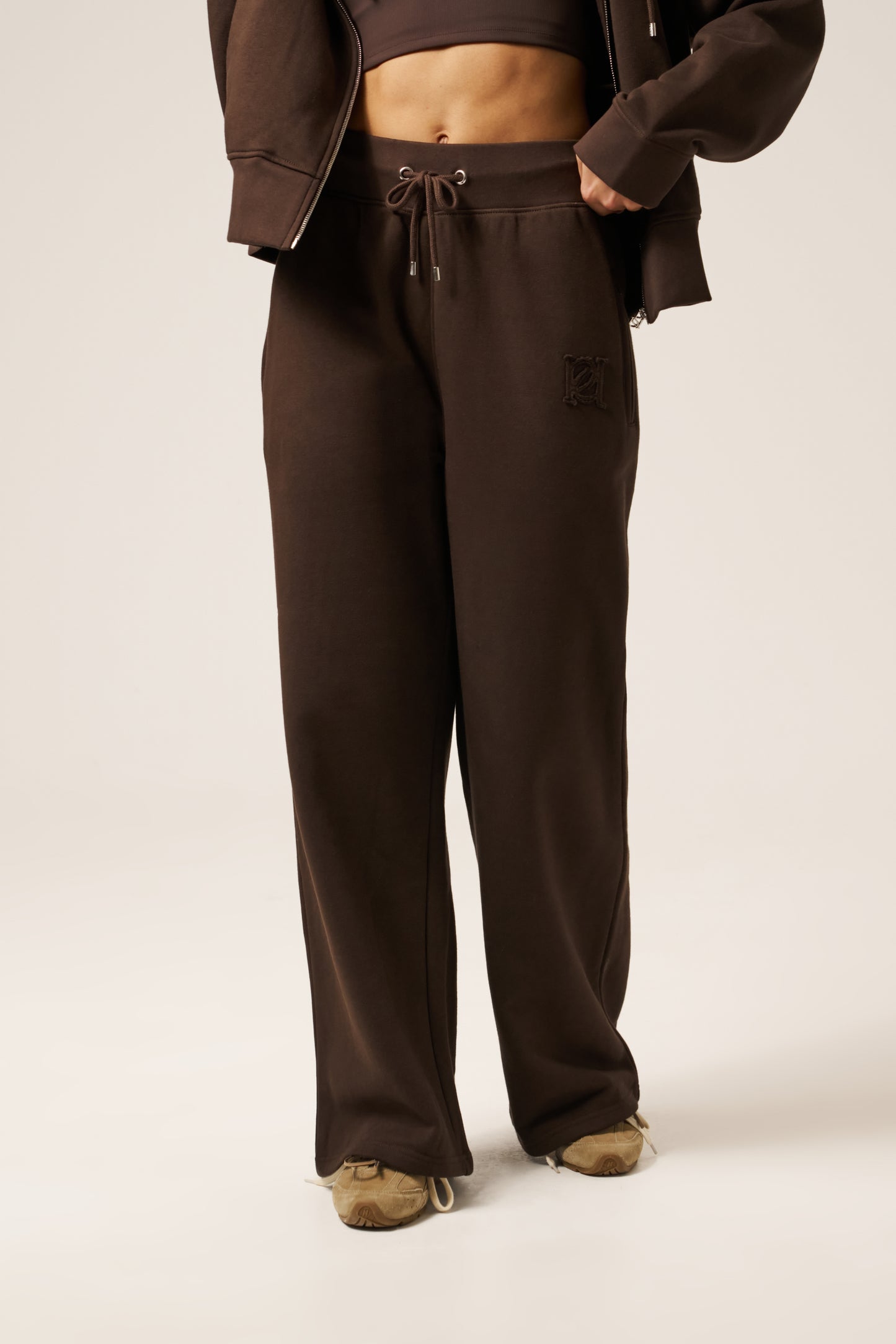 High Waist Wide Leg Joggers - Espresso