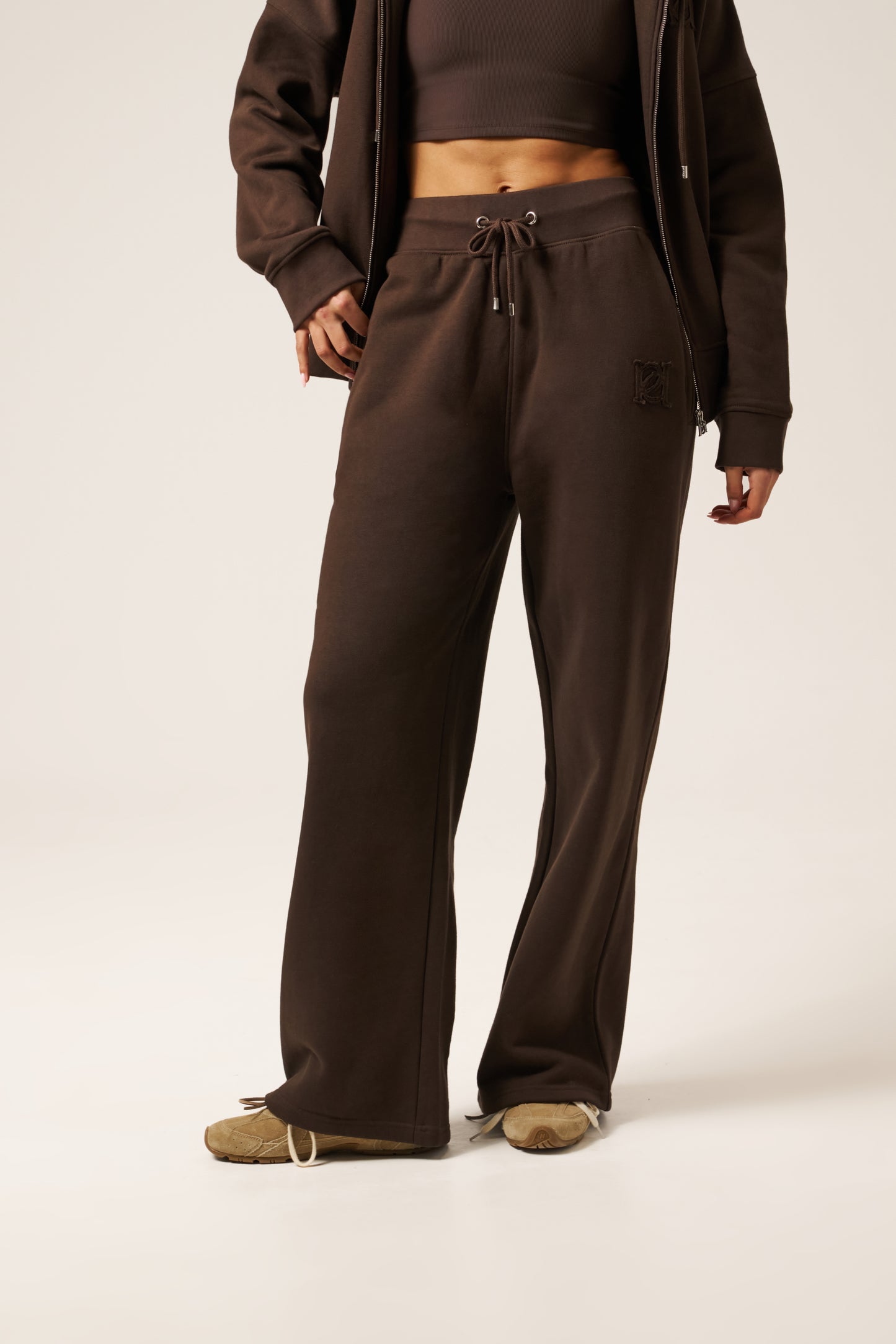 High Waist Wide Leg Joggers - Espresso