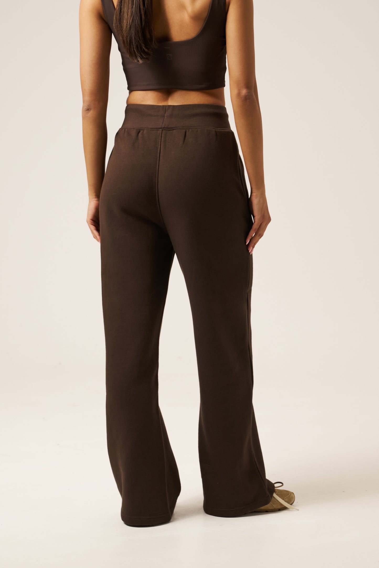 High Waist Wide Leg Joggers - Espresso