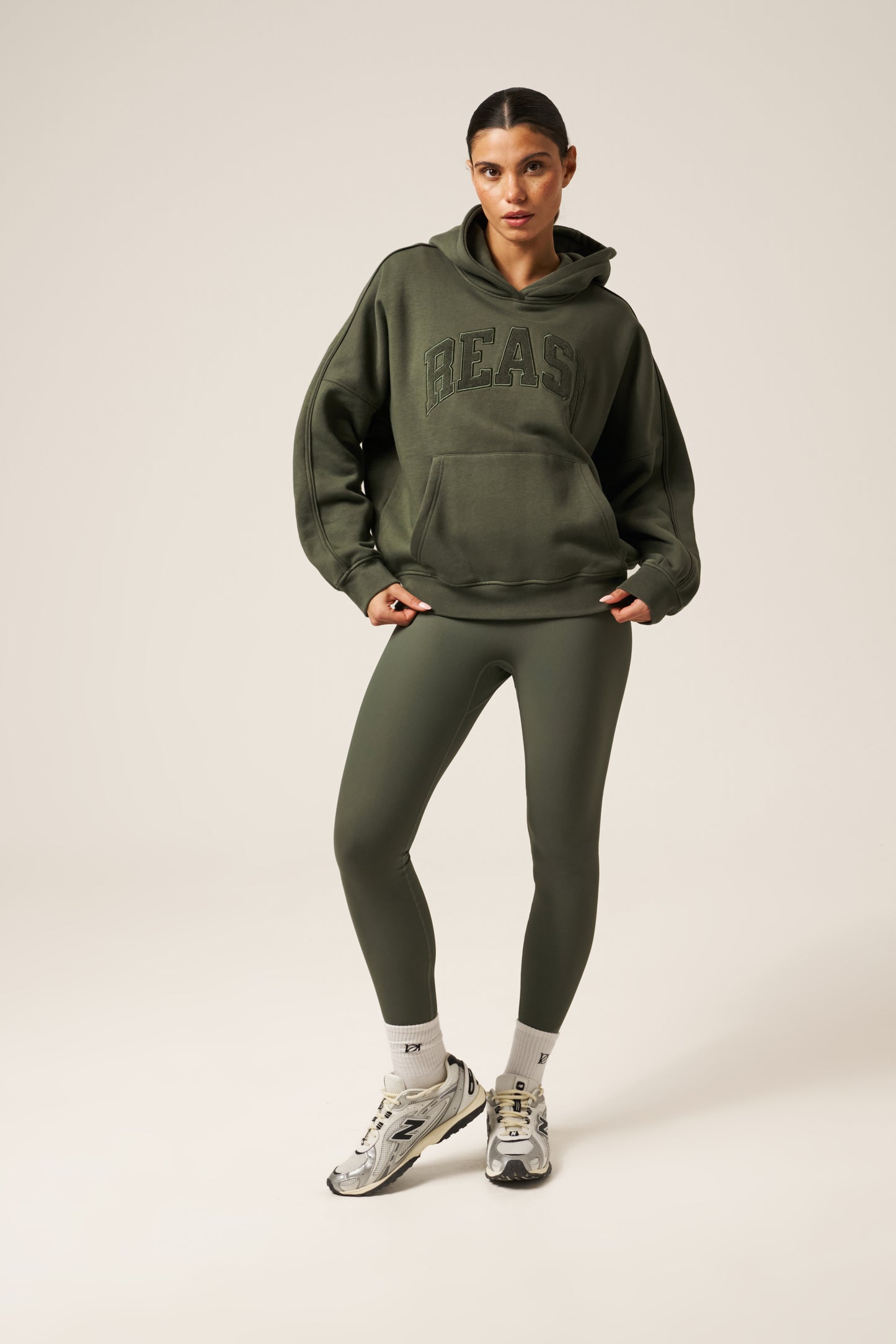 Oversized Branded Hoodie - Dusty Khaki