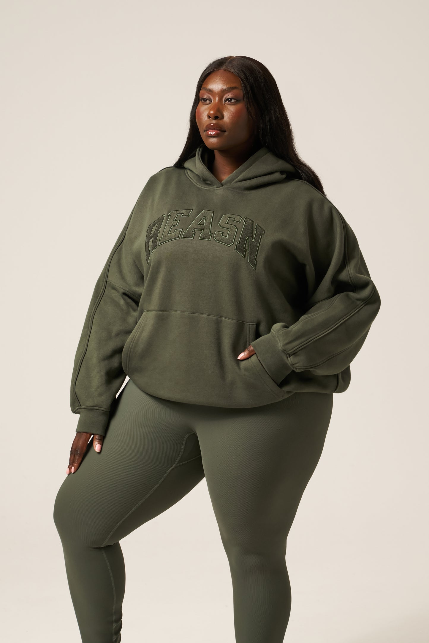 Oversized Branded Hoodie - Dusty Khaki