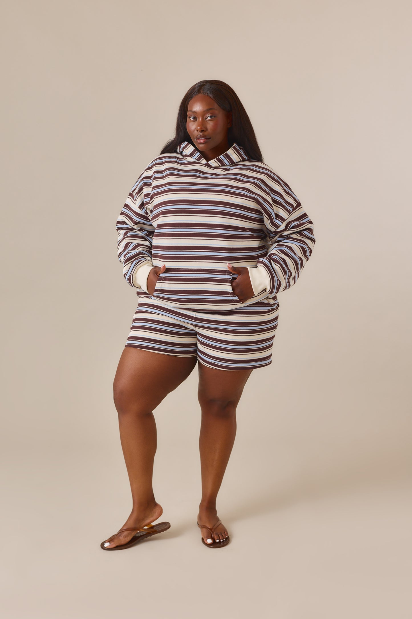 Reversible Stripe High Waist Shorts - Crème