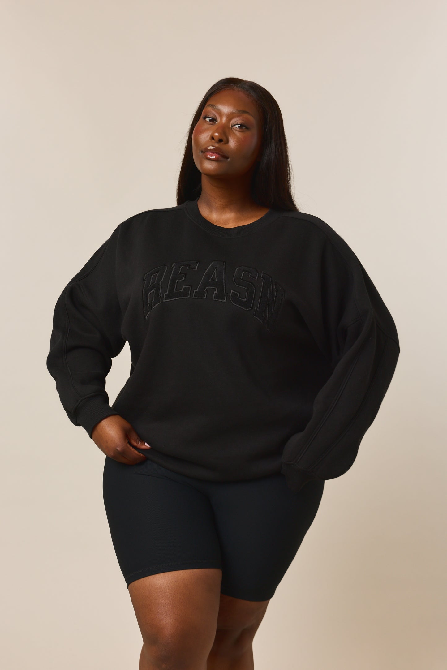 Oversized Branded Crew Neck Sweatshirt - Core Black