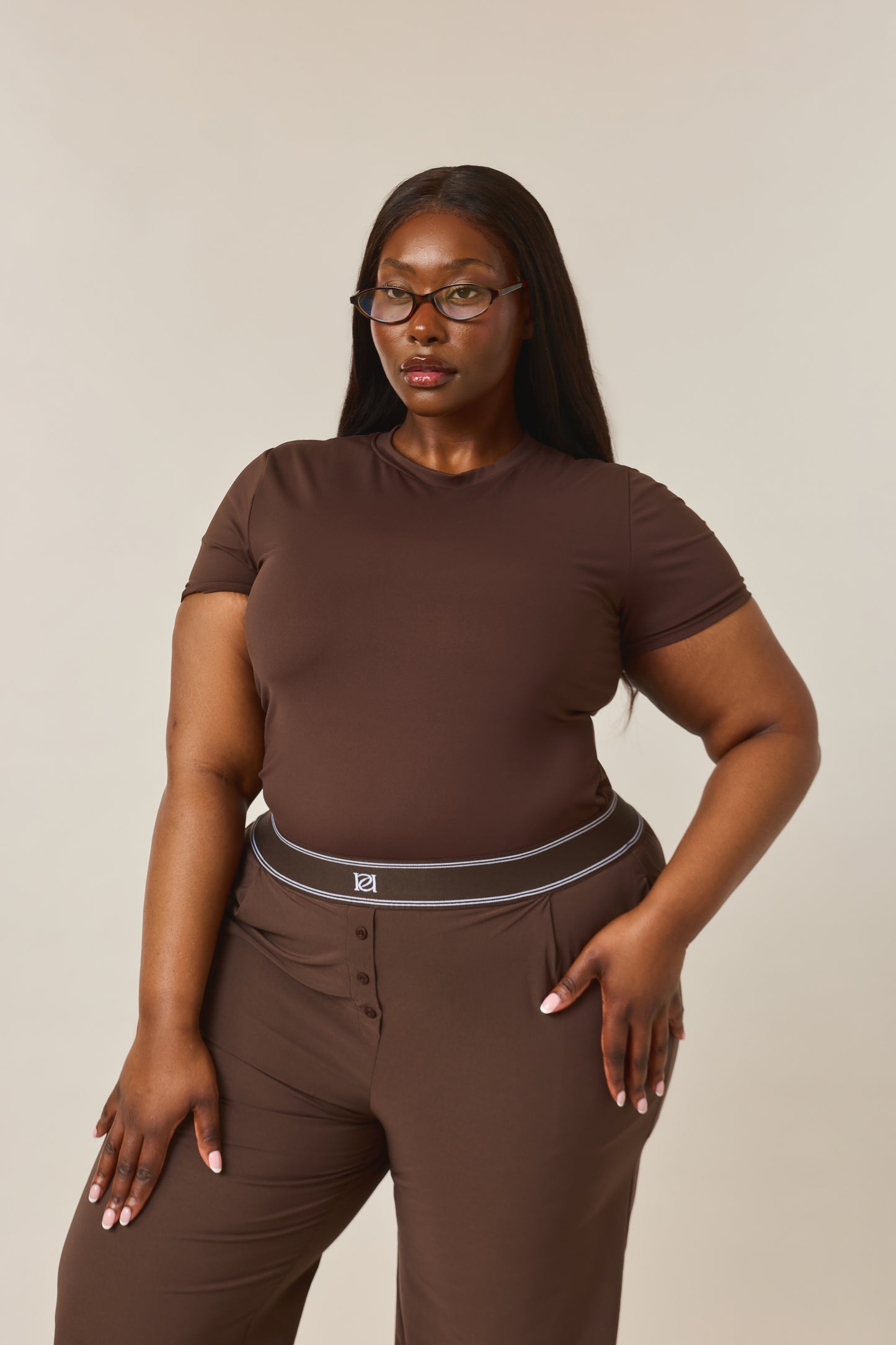 Sculpting Built In Bra Short Sleeve Baby Tee - Espresso