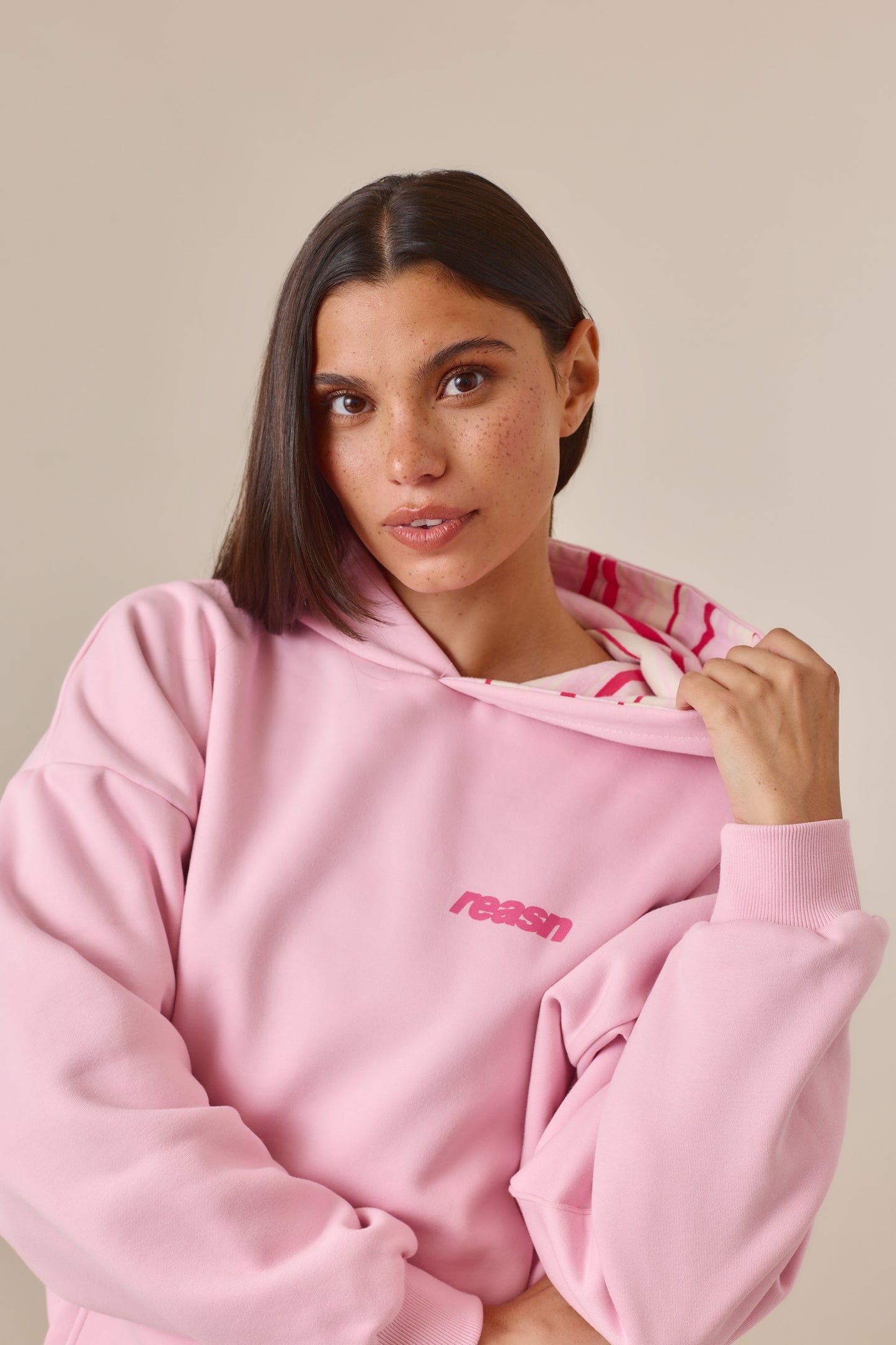 Reversible Stripe Oversized Hoodie - Ballerina Pink
