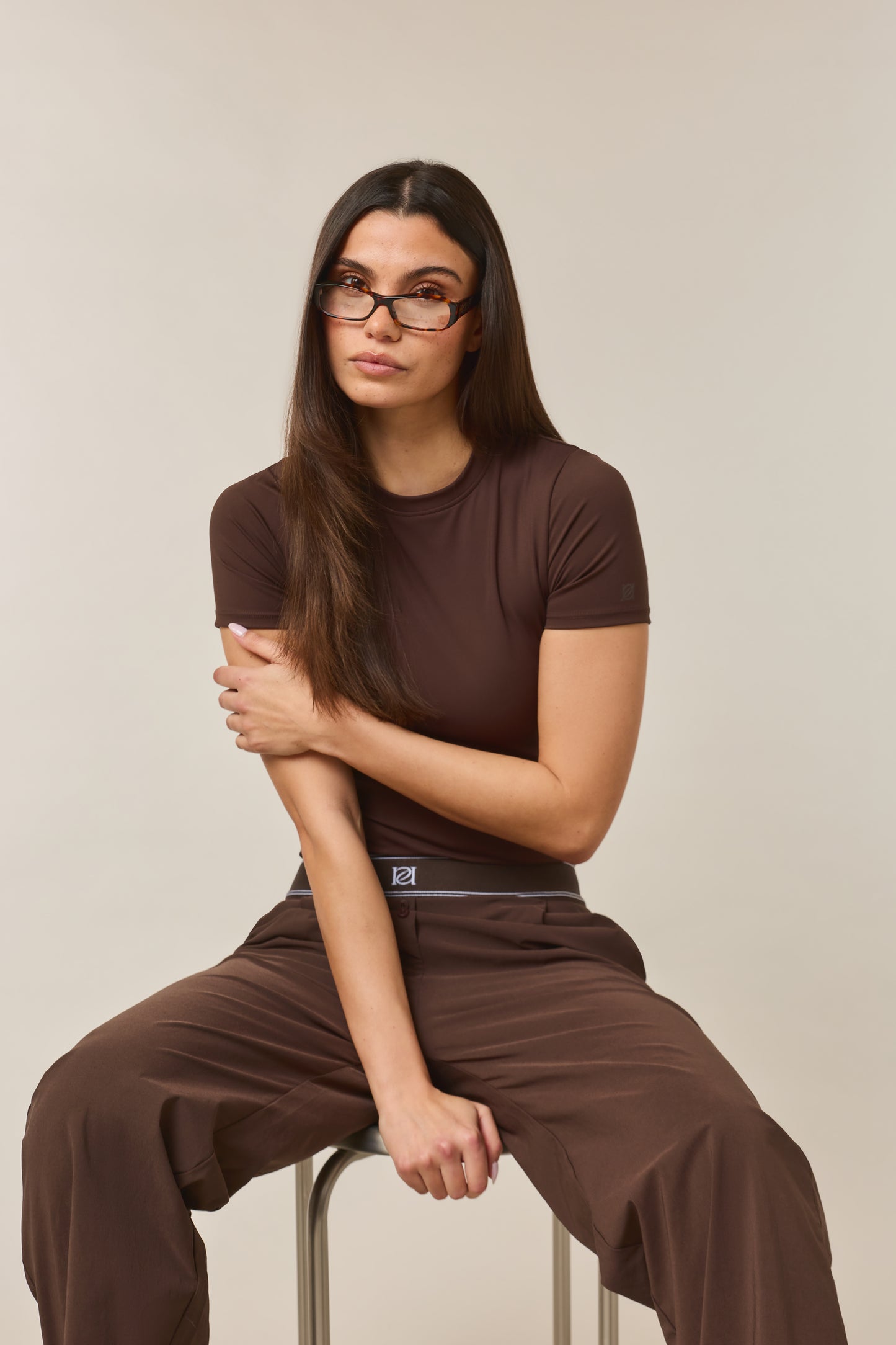 Sculpting Built In Bra Short Sleeve Baby Tee - Espresso