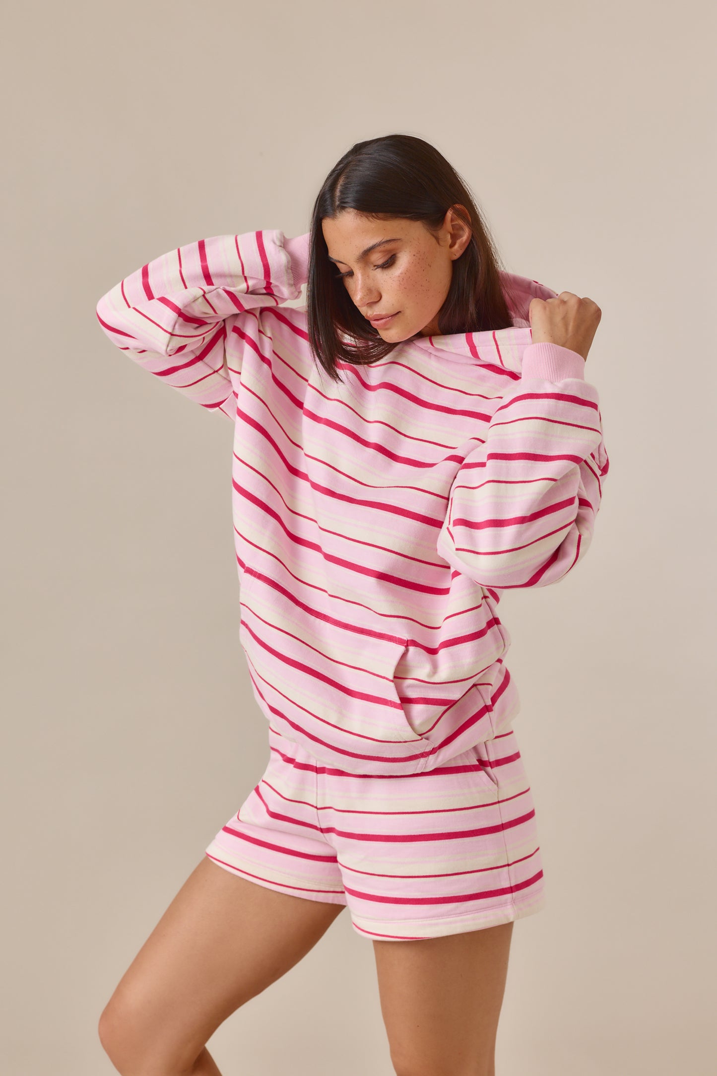 Reversible Stripe Oversized Hoodie - Ballerina Pink