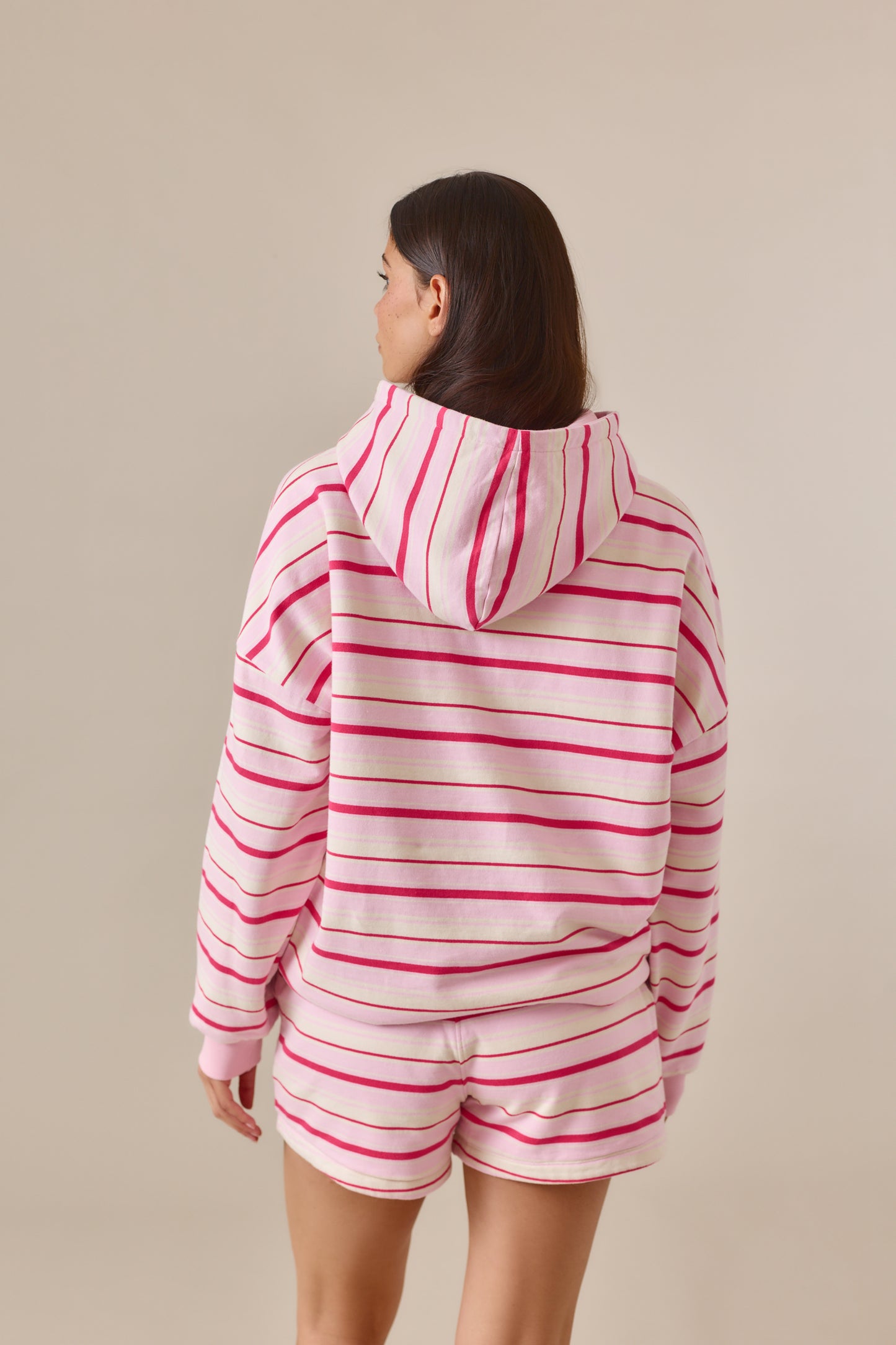 Reversible Stripe Oversized Hoodie - Ballerina Pink