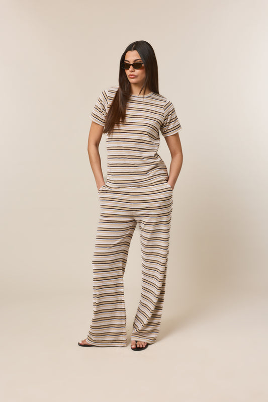 Towelling High Waist Trousers - Desert Sand