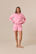 Button Front Collar 2 In 1 Short Tracksuit - Bubblegum Pink