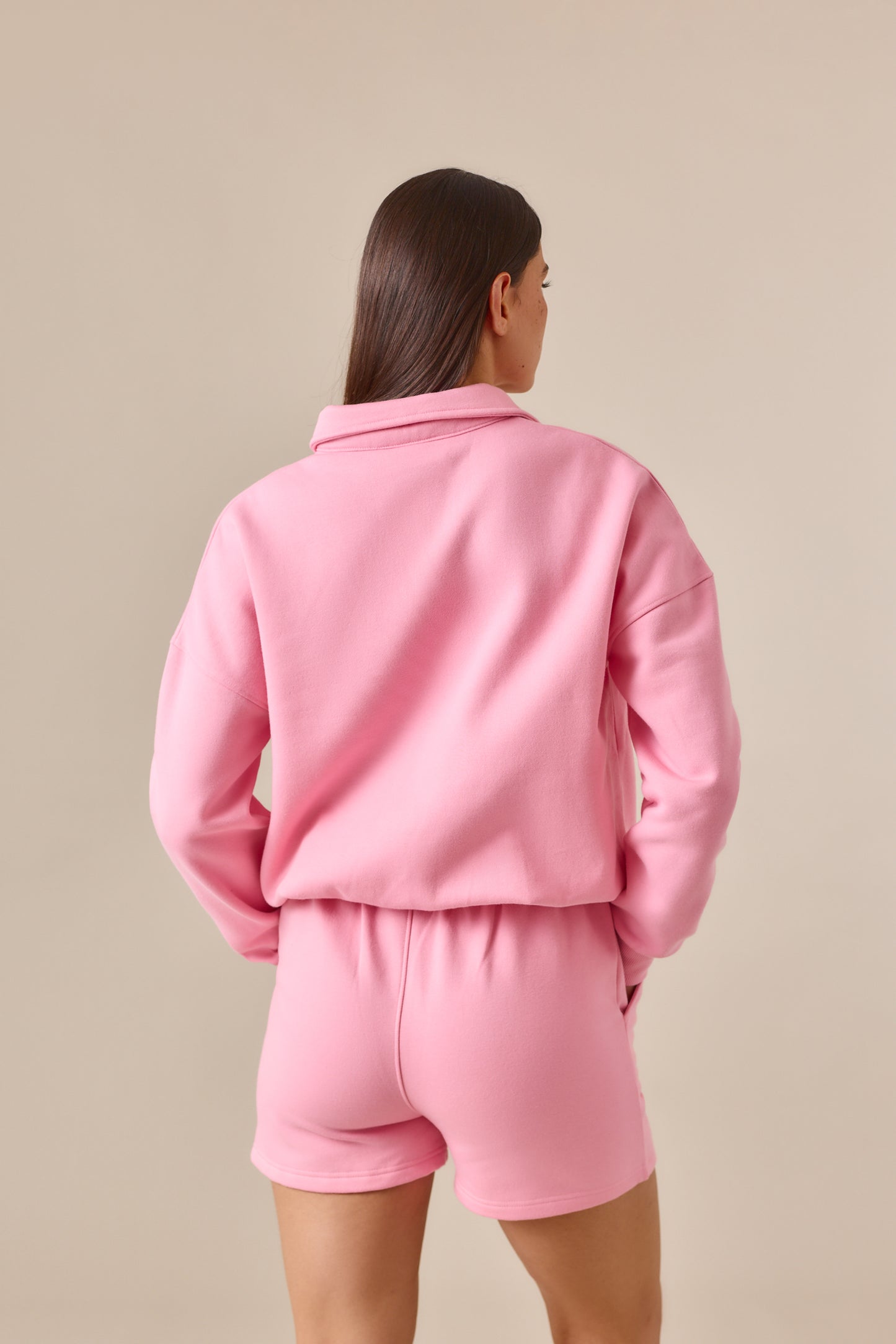 Button Front Collar 2 In 1 Short Tracksuit - Bubblegum Pink