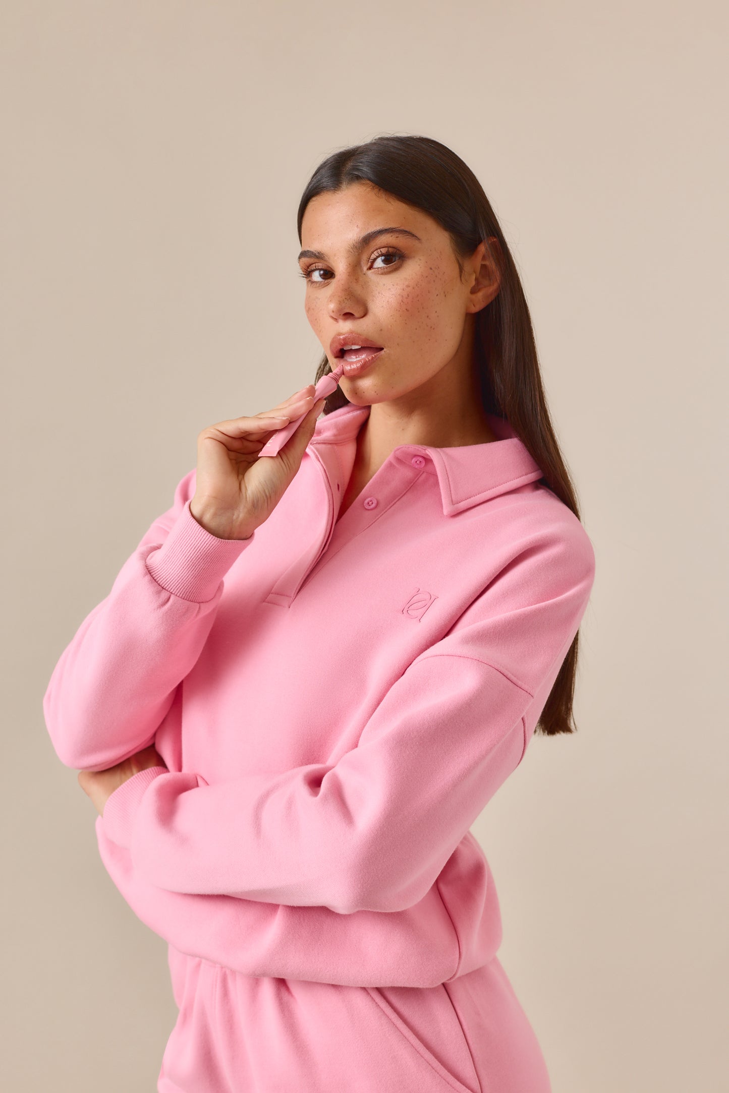 Button Front Collar 2 In 1 Short Tracksuit - Bubblegum Pink