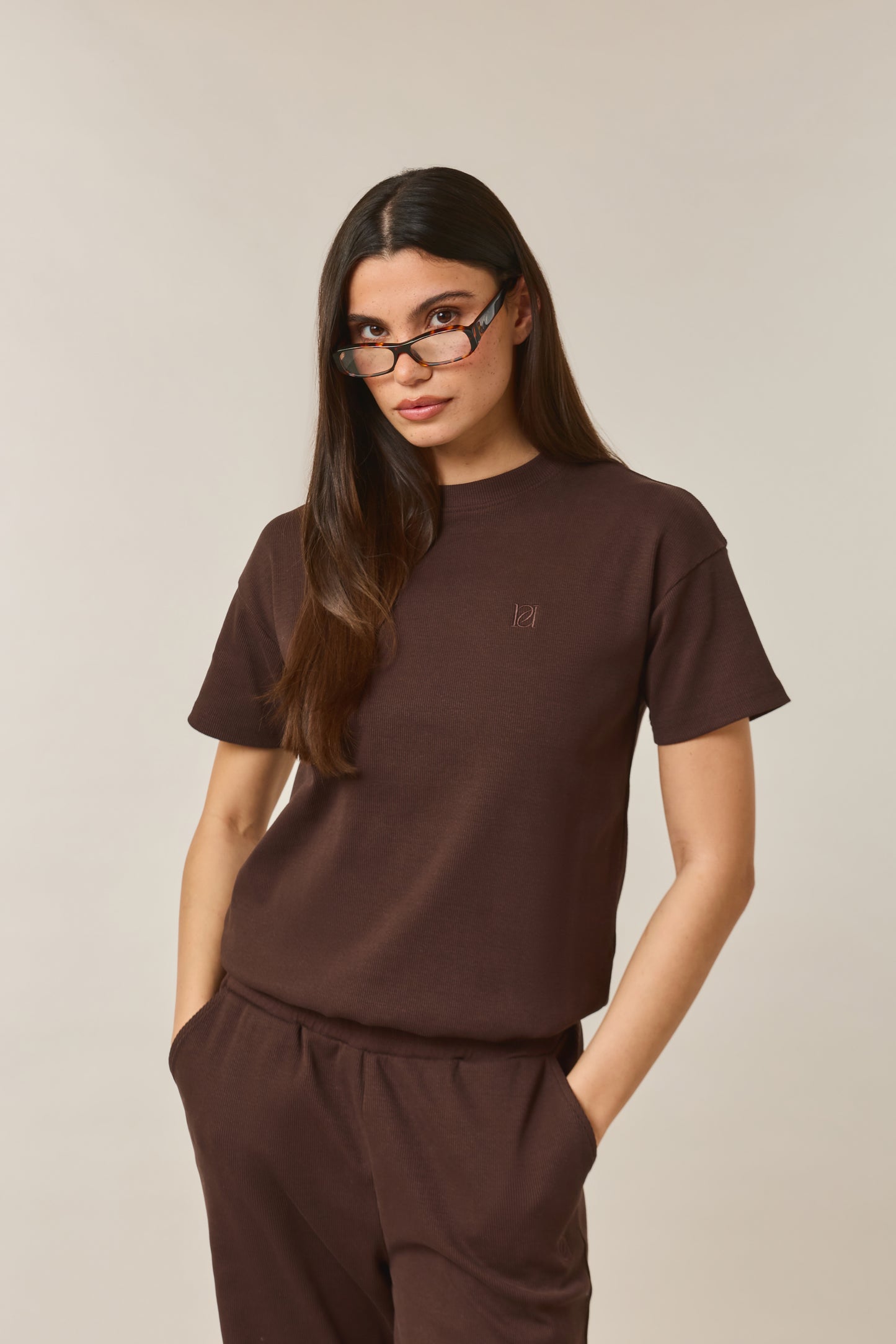 Rib Short Sleeve 2 In 1 - Espresso
