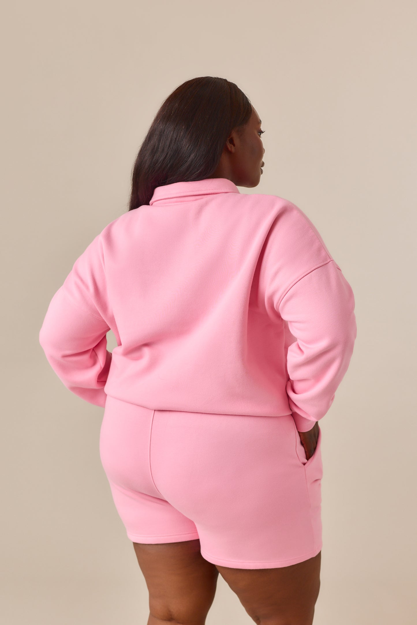 Button Front Collar 2 In 1 Short Tracksuit - Bubblegum Pink